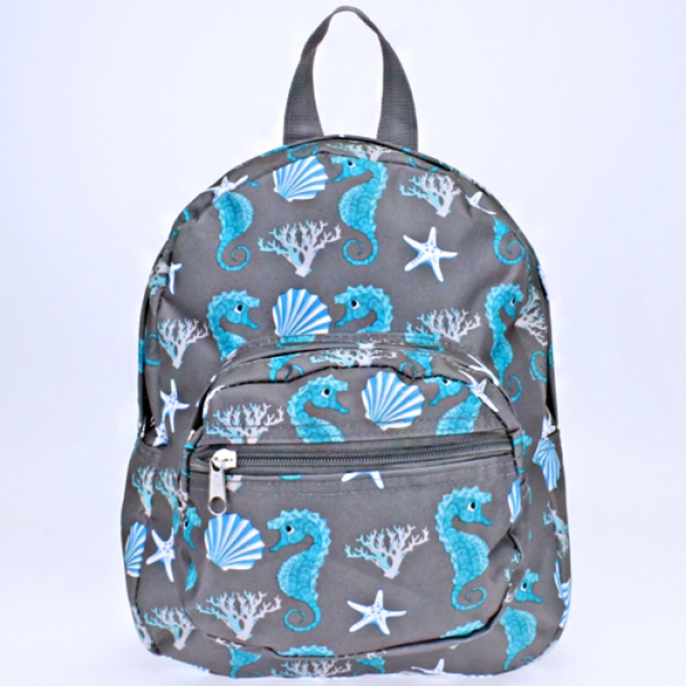 Seahorse Beach Shells Mini Backpack Purse Gray